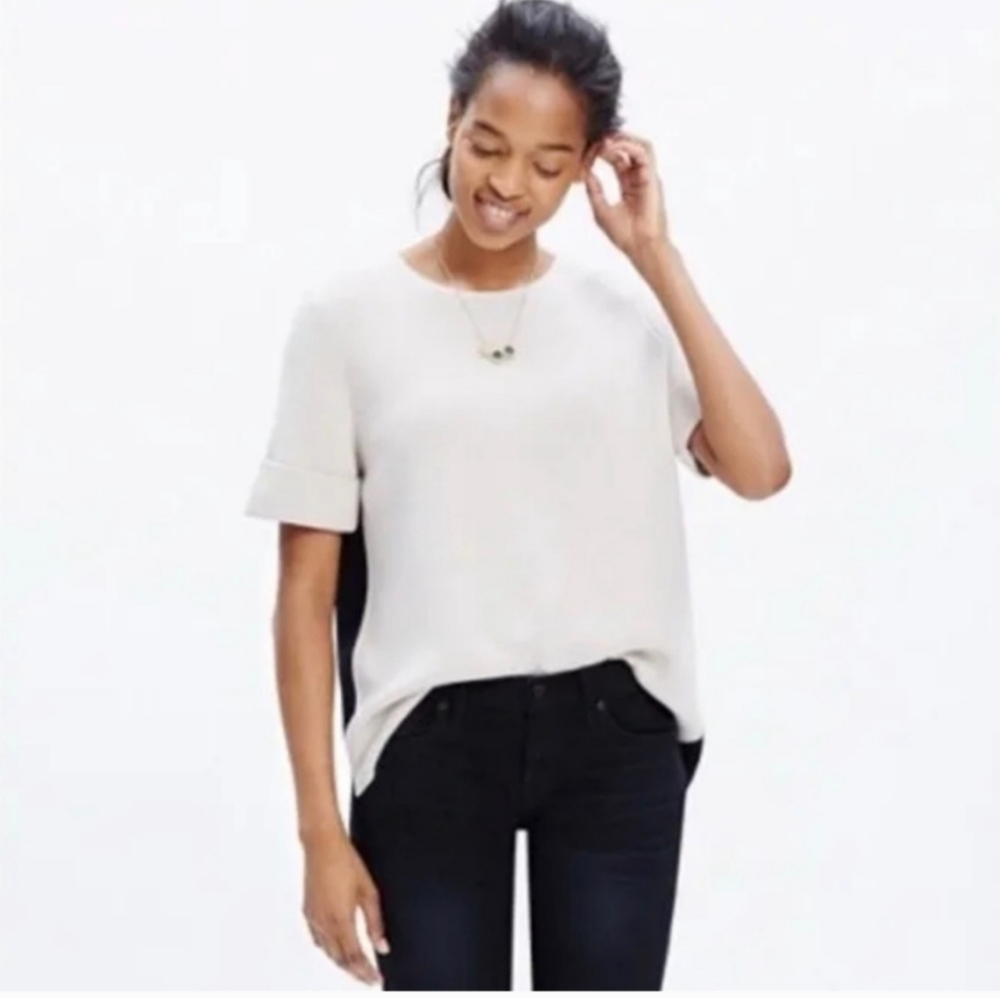 Madewell Color Block Contrast Ivory Black Short Sleeve Boxy Sweater Small EUC